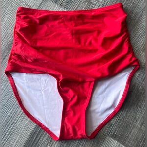 Red High-Waisted Bikini Bottom. Size Medium.